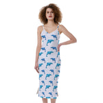 Watercolor Dolphin Pattern Print Slim Fit Midi Cami Dress