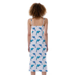 Watercolor Dolphin Pattern Print Slim Fit Midi Cami Dress