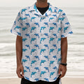 Watercolor Dolphin Pattern Print Textured Short Sleeve Shirt