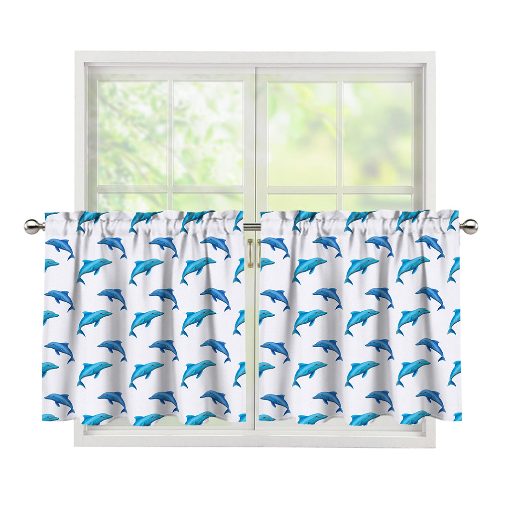 Watercolor Dolphin Pattern Print Tier Curtains
