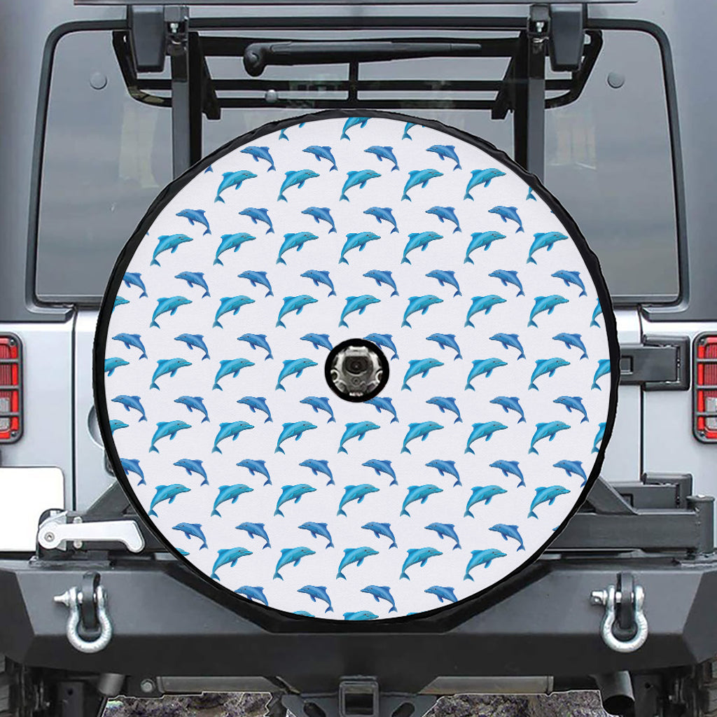 Watercolor Dolphin Pattern Print Tire Cover With Camera Hole