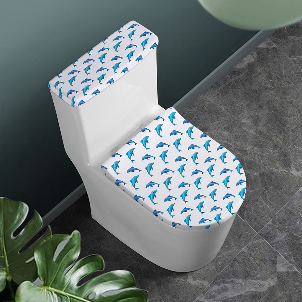 Watercolor Dolphin Pattern Print Toilet Lid And Tank Cover Set