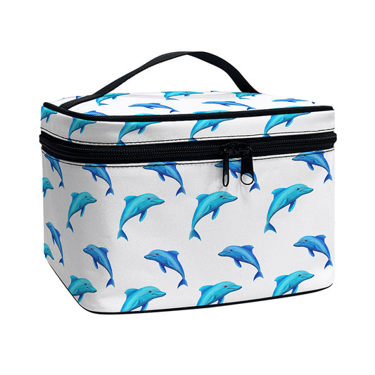 Watercolor Dolphin Pattern Print Travel Makeup Bag