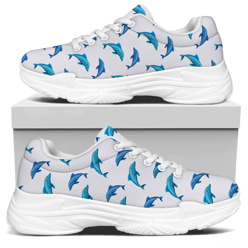 Watercolor Dolphin Pattern Print White Chunky Shoes