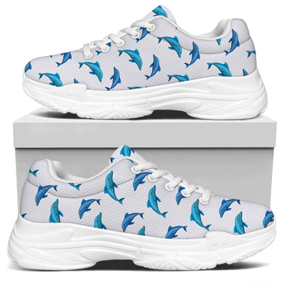 Watercolor Dolphin Pattern Print White Chunky Shoes