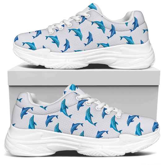 Watercolor Dolphin Pattern Print White Chunky Shoes