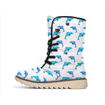 Watercolor Dolphin Pattern Print Winter Boots