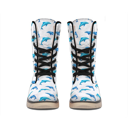 Watercolor Dolphin Pattern Print Winter Boots