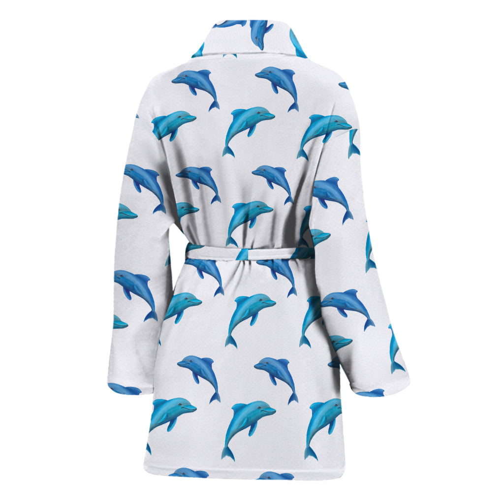Watercolor Dolphin Pattern Print Women's Bathrobe