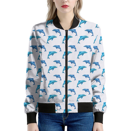 Watercolor Dolphin Pattern Print Women's Bomber Jacket