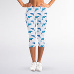 Watercolor Dolphin Pattern Print Women's Capri Leggings