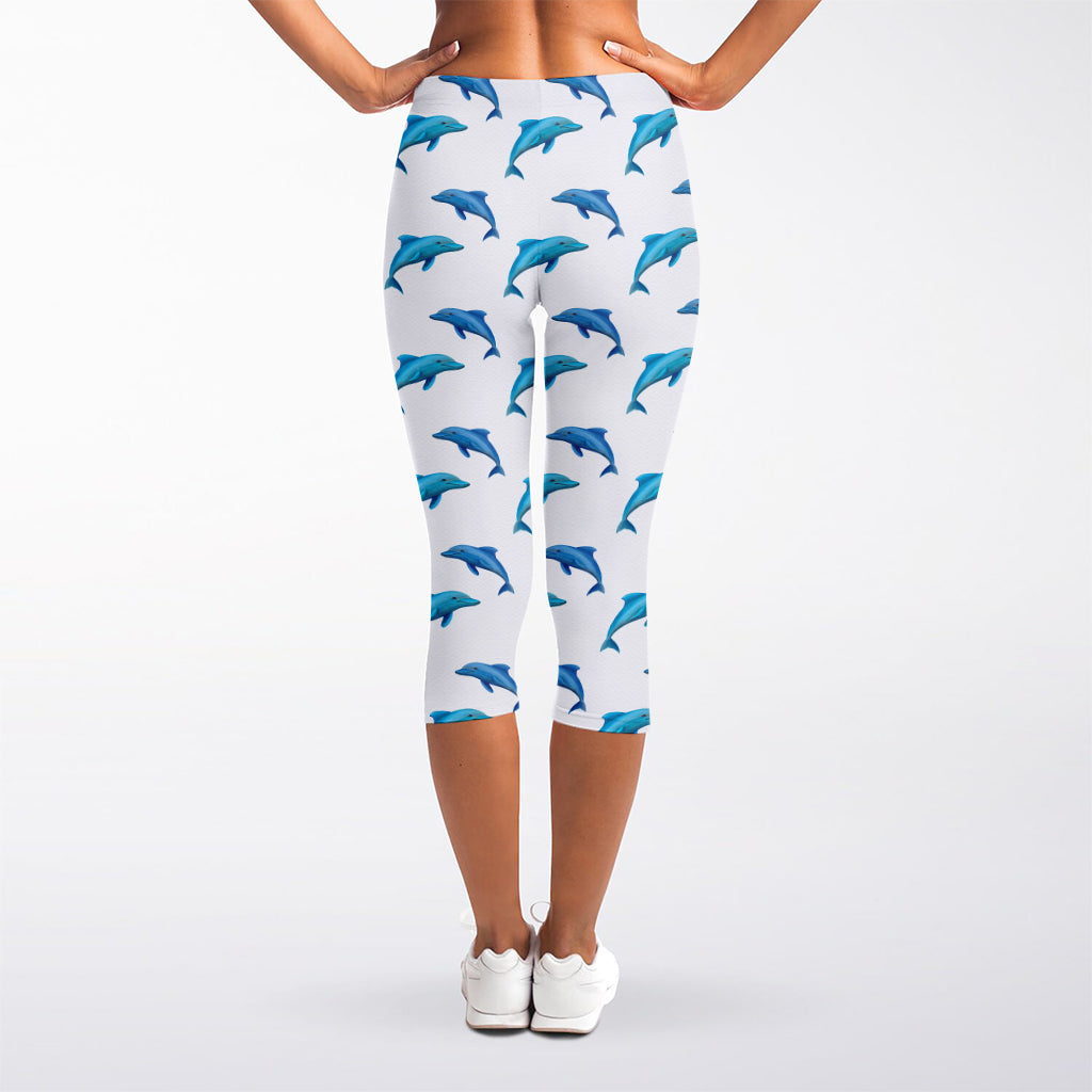 Watercolor Dolphin Pattern Print Women's Capri Leggings