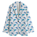 Watercolor Dolphin Pattern Print Women's Cotton Blazer