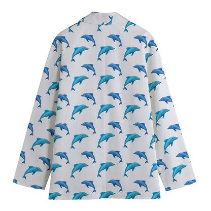 Watercolor Dolphin Pattern Print Women's Cotton Blazer