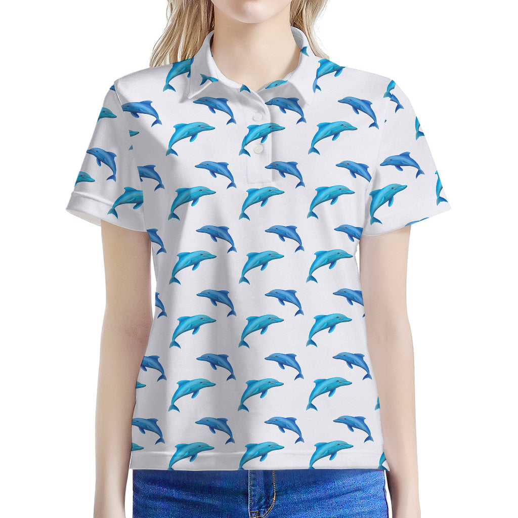 Watercolor Dolphin Pattern Print Women's Polo Shirt