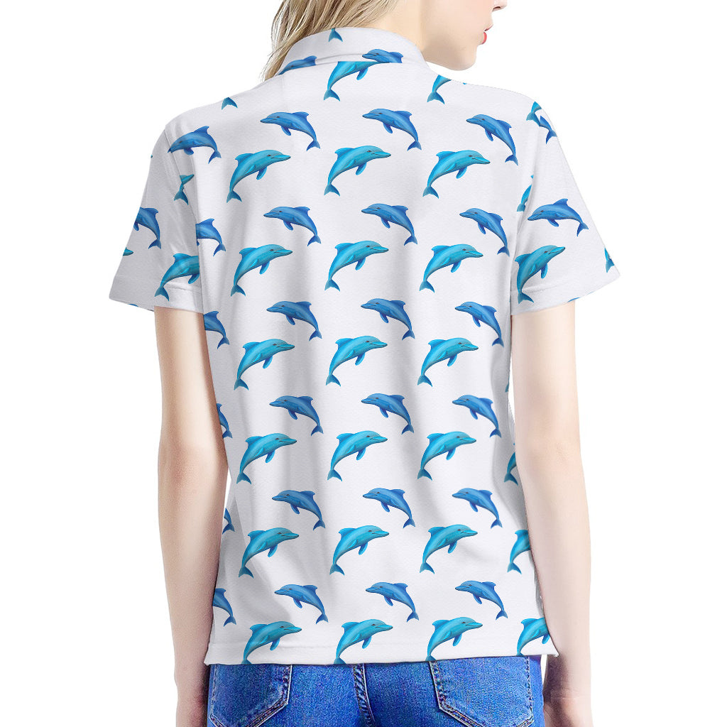 Watercolor Dolphin Pattern Print Women's Polo Shirt