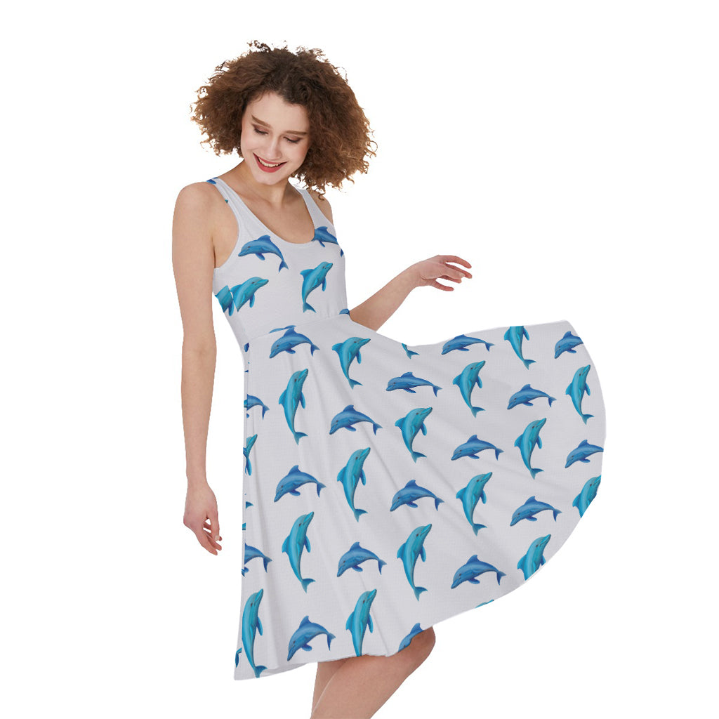 Watercolor Dolphin Pattern Print Women's Sleeveless Dress