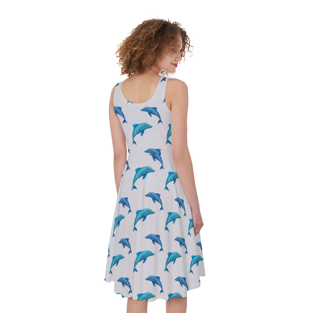 Watercolor Dolphin Pattern Print Women's Sleeveless Dress