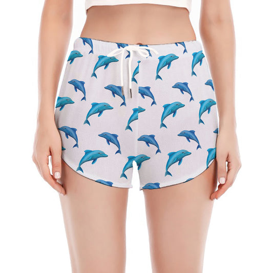 Watercolor Dolphin Pattern Print Women's Split Running Shorts