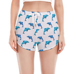 Watercolor Dolphin Pattern Print Women's Split Running Shorts