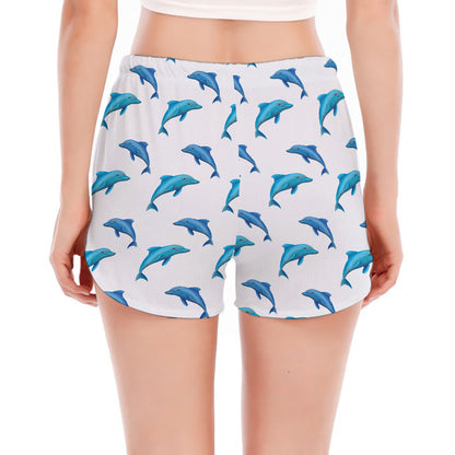 Watercolor Dolphin Pattern Print Women's Split Running Shorts