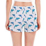 Watercolor Dolphin Pattern Print Women's Split Running Shorts