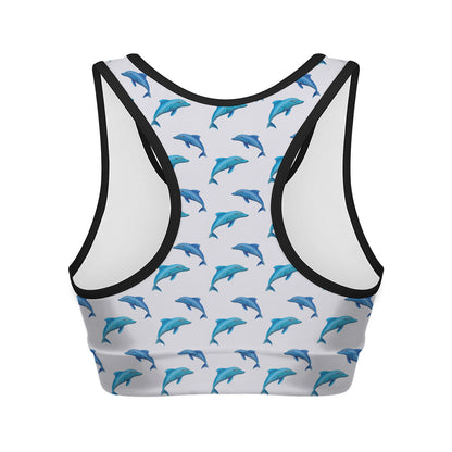 Watercolor Dolphin Pattern Print Women's Sports Bra