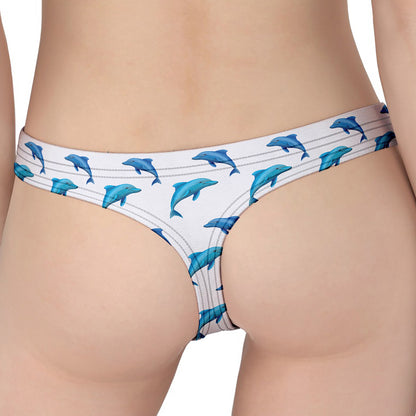 Watercolor Dolphin Pattern Print Women's Thong