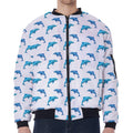 Watercolor Dolphin Pattern Print Zip Sleeve Bomber Jacket