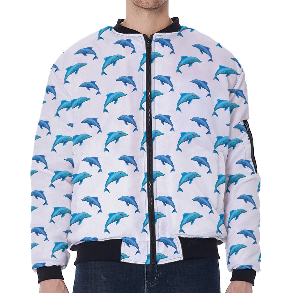 Watercolor Dolphin Pattern Print Zip Sleeve Bomber Jacket