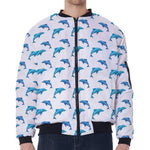 Watercolor Dolphin Pattern Print Zip Sleeve Bomber Jacket