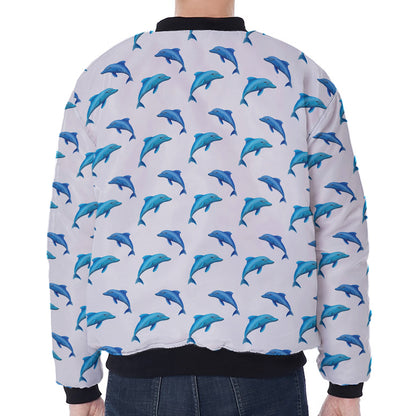 Watercolor Dolphin Pattern Print Zip Sleeve Bomber Jacket