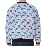 Watercolor Dolphin Pattern Print Zip Sleeve Bomber Jacket