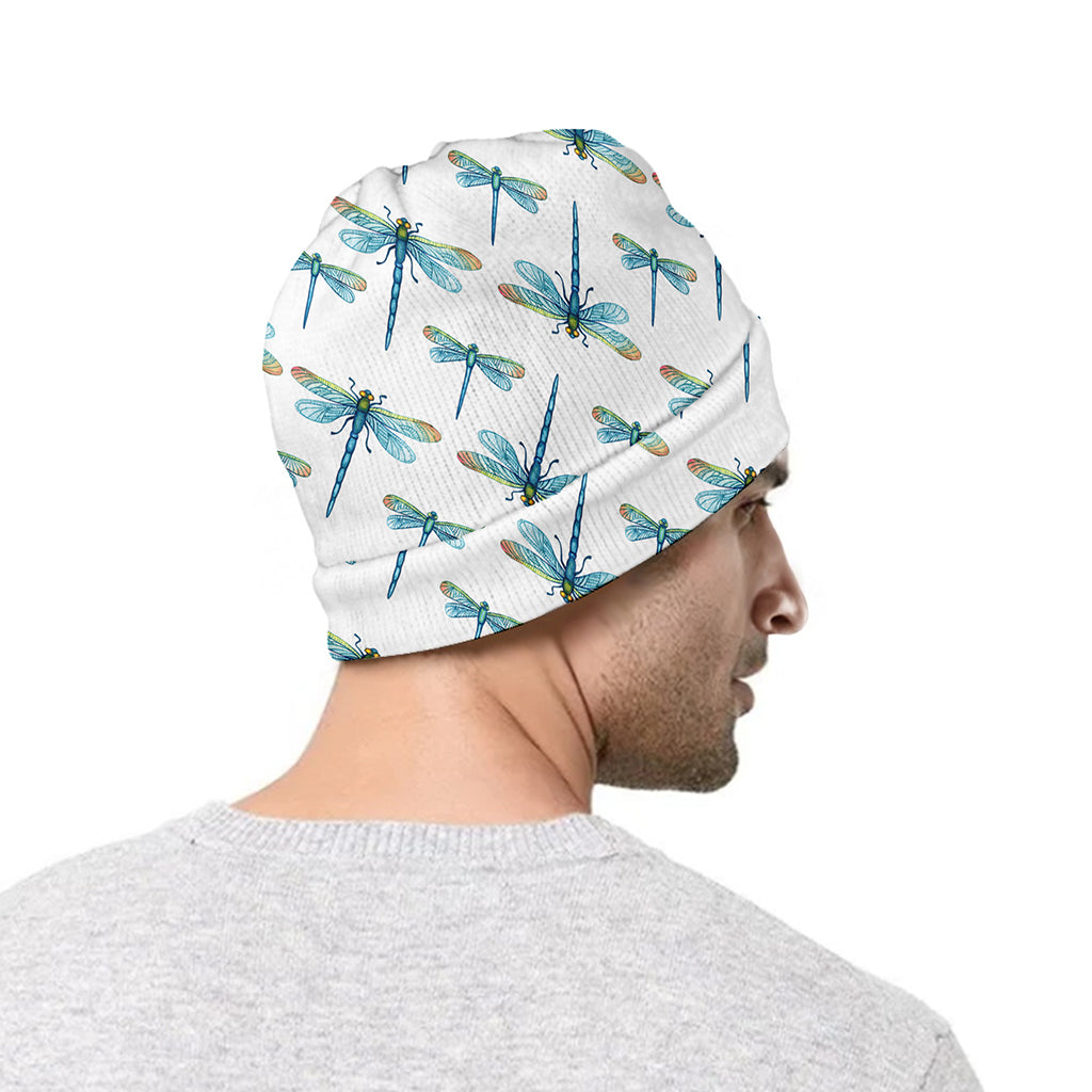 Watercolor Dragonfly Pattern Print Beanie