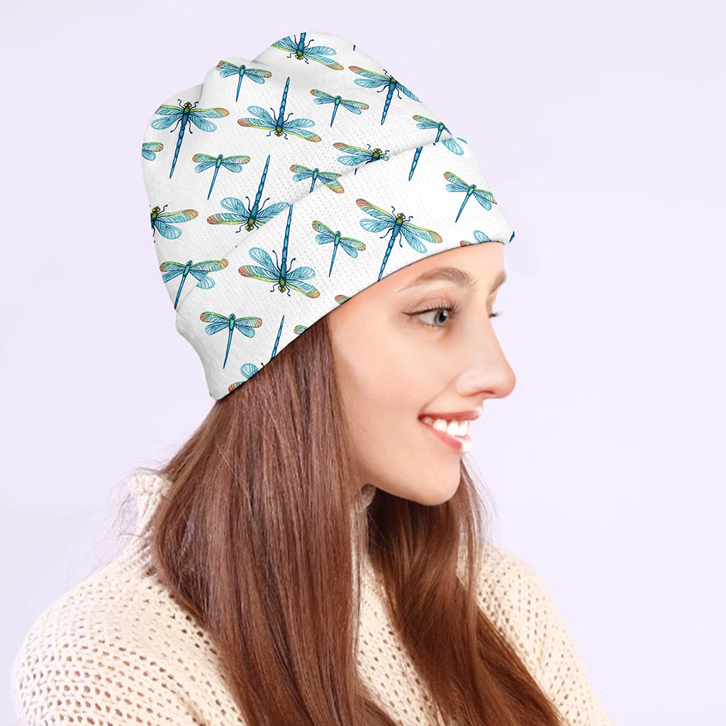 Watercolor Dragonfly Pattern Print Beanie