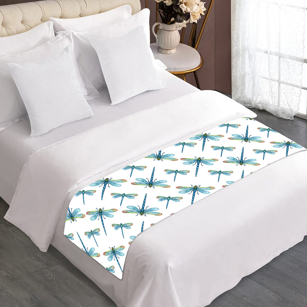 Watercolor Dragonfly Pattern Print Bed Runner