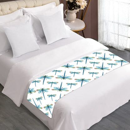 Watercolor Dragonfly Pattern Print Bed Runner