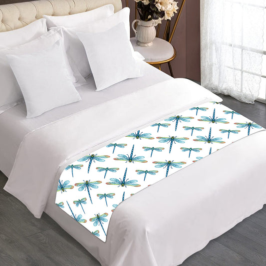 Watercolor Dragonfly Pattern Print Bed Runner