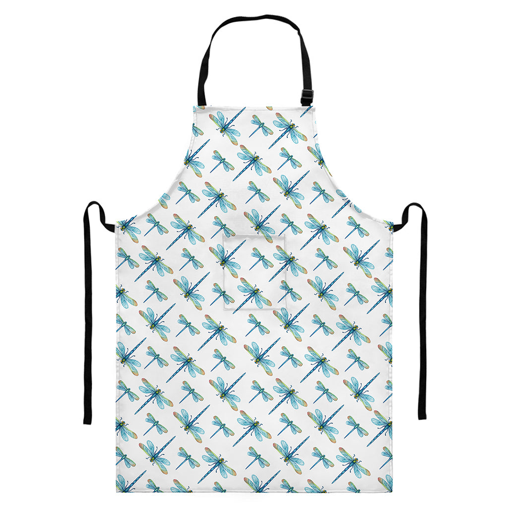 Watercolor Dragonfly Pattern Print Bib Apron With Pocket