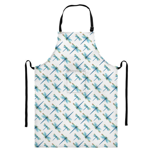 Watercolor Dragonfly Pattern Print Bib Apron With Pocket