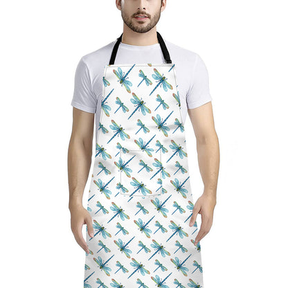 Watercolor Dragonfly Pattern Print Bib Apron With Pocket