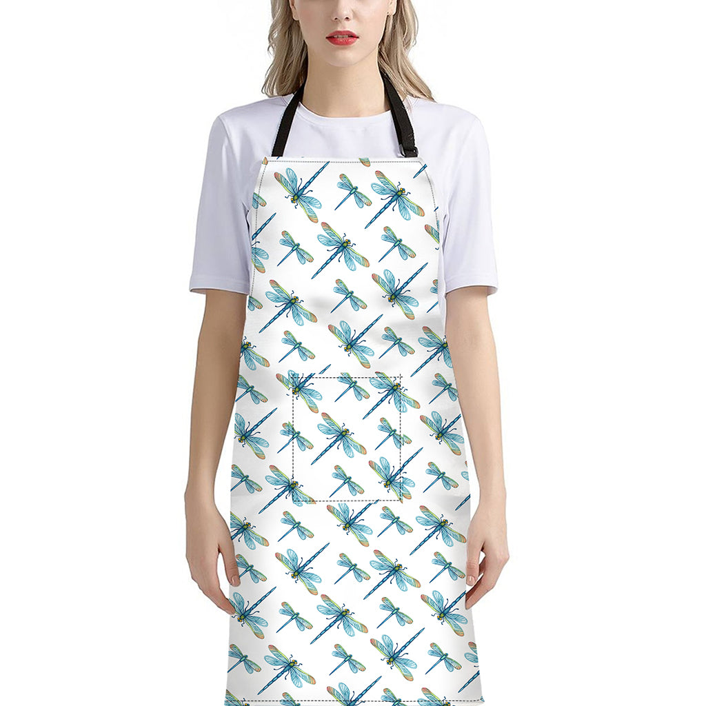 Watercolor Dragonfly Pattern Print Bib Apron With Pocket