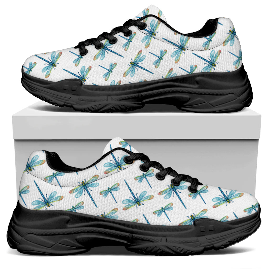 Watercolor Dragonfly Pattern Print Black Chunky Shoes
