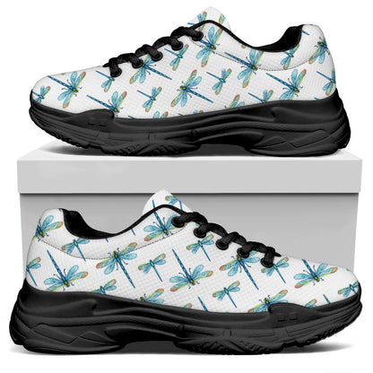 Watercolor Dragonfly Pattern Print Black Chunky Shoes