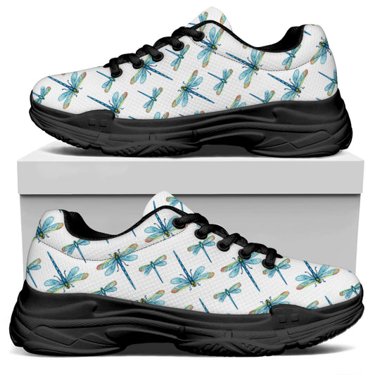 Watercolor Dragonfly Pattern Print Black Chunky Shoes