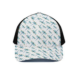 Watercolor Dragonfly Pattern Print Black Mesh Trucker Cap