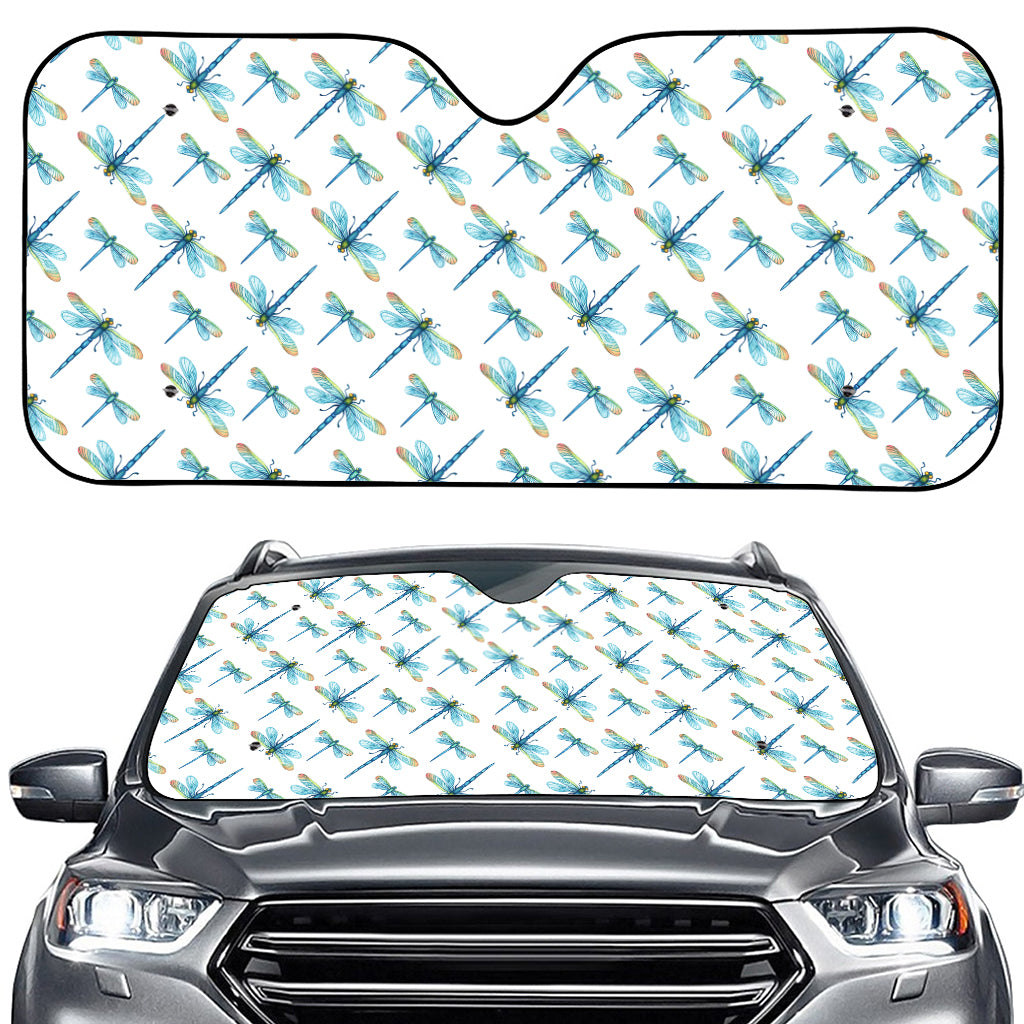 Watercolor Dragonfly Pattern Print Car Windshield Sun Shade