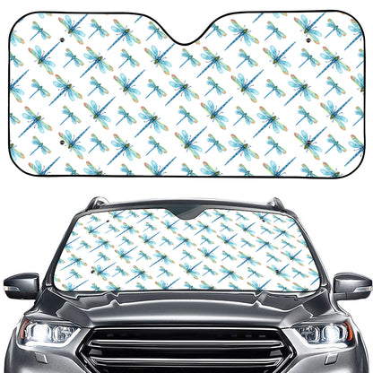 Watercolor Dragonfly Pattern Print Car Windshield Sun Shade
