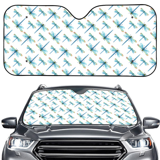 Watercolor Dragonfly Pattern Print Car Windshield Sun Shade