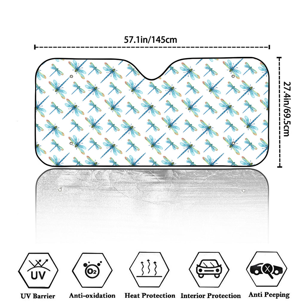 Watercolor Dragonfly Pattern Print Car Windshield Sun Shade